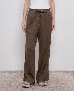 Brunello Cucinelli Коричневые спортивные брюки с шелком с цепочкой мониль MP828SM689
