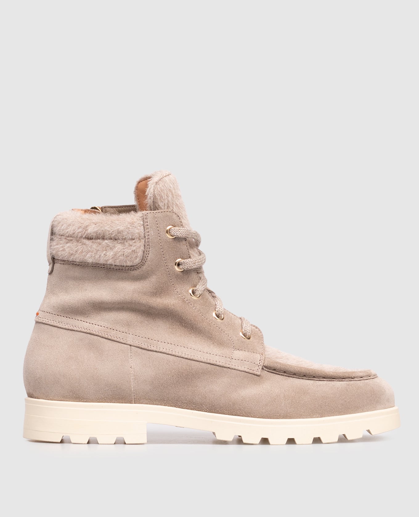 

Бежевые замшевые ботинки с шерстью, Бежевый, Ботинки