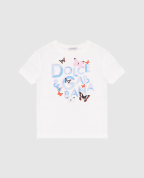 Dolce&Gabbana Дитяча біла футболка з принтом логотипа L5JTNJG7N8V