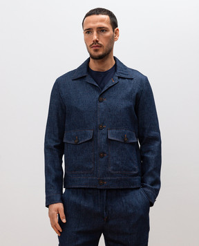 ISAIA Синяя куртка из льна, шерсти и шелка. SH723399270