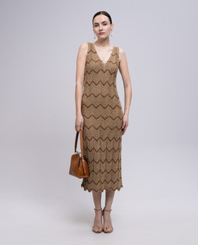 Twinset Бежева сукня міді у візерунок 251TT3197
