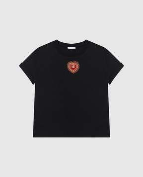 Dolce&Gabbana Детская черная футболка с аппликацией с бусинами L5JTOPG7N7V812