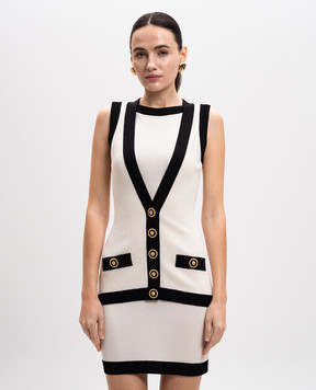 Balmain Біла сукня міні подвійної конструкції з контрастним окантуванням EF1R5086KH88