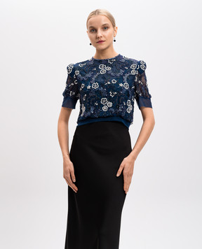 Jenny Packham Синій топ з вишивкою із бісеру та скляруса ZT101