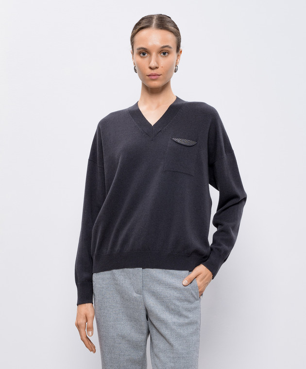 Peserico Серый пуловер из шерсти, шелка и кашемира с цепочкой мониль S99603F12B9018 изображение 3