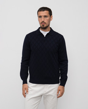 Canali Синє поло з вовни мериноса у візерунок MK02358C1134