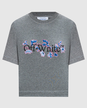 Off-White Серая футболка с принтом логотипа Flower Bookish OWAA090F24JER004