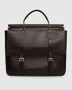 Brunello Cucinelli Коричневый кожаный портфель Casual с патчем логотипа MBEHBU427