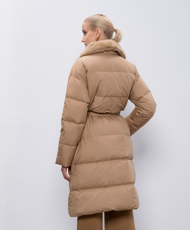 Be Florence Бежевый пуховик с мехом норки BE2454 изображение 4