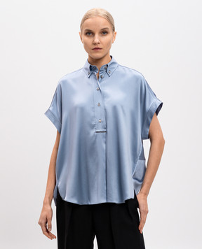 Brunello Cucinelli Блакитна блуза із шовку з ланцюжком моніль M0C59RA915