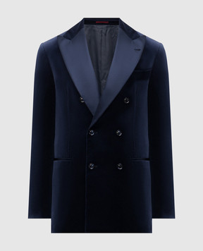 Brunello Cucinelli Синий бархатный пиджак с шелком MV420GS07