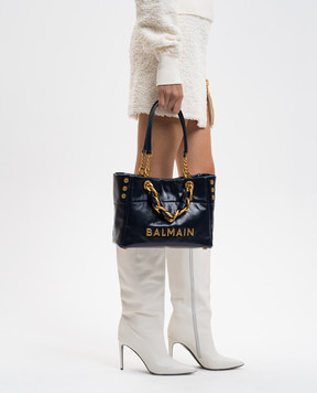 Balmain Синя шкіряна сумка-тоут Cabas 1945 з металевим логотипом FN0FD871LTFL