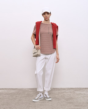 Brunello Cucinelli Бордова футболка в смужку ML929HA820