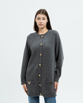 Valentino Серый кардиган из шерсти с логотипом 5B3KA07Z8N2