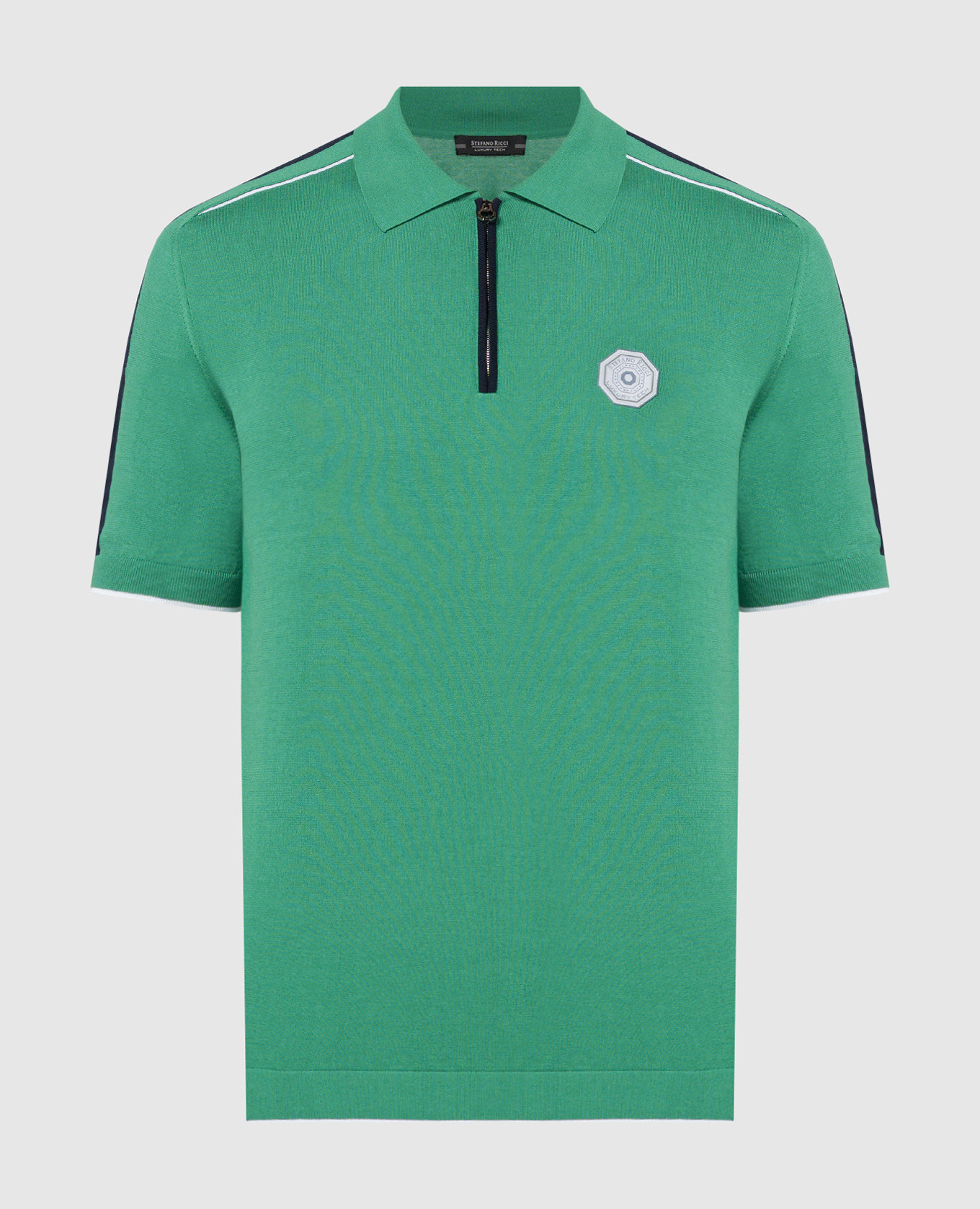 Green polo shirt with logo patch