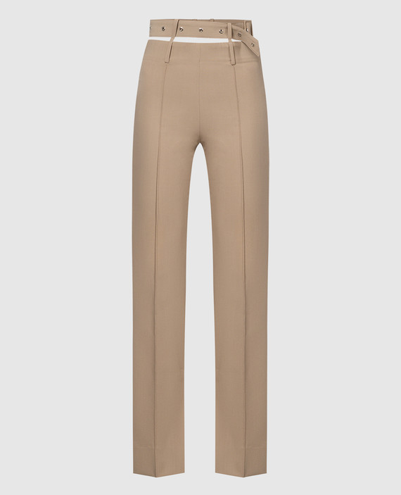Brown flared pants with a belt