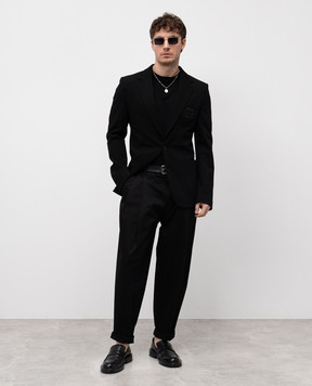 Dolce&Gabbana Чорний блейзер з вишивкою монограми логотипа DG G2PT9ZFUGP0