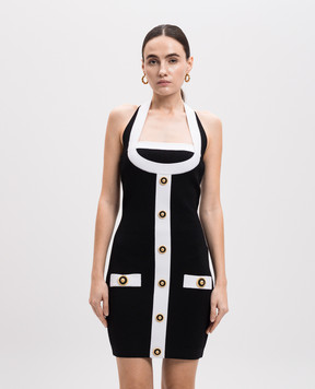 Balmain Чорна сукня-футляр міні з брендовими заклепками EF1R2390KH99
