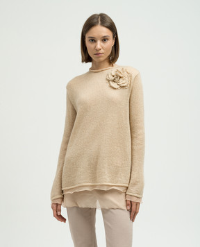 Ermanno Scervino Бежевый свитер с цветочной аппликацией D432L322ODX