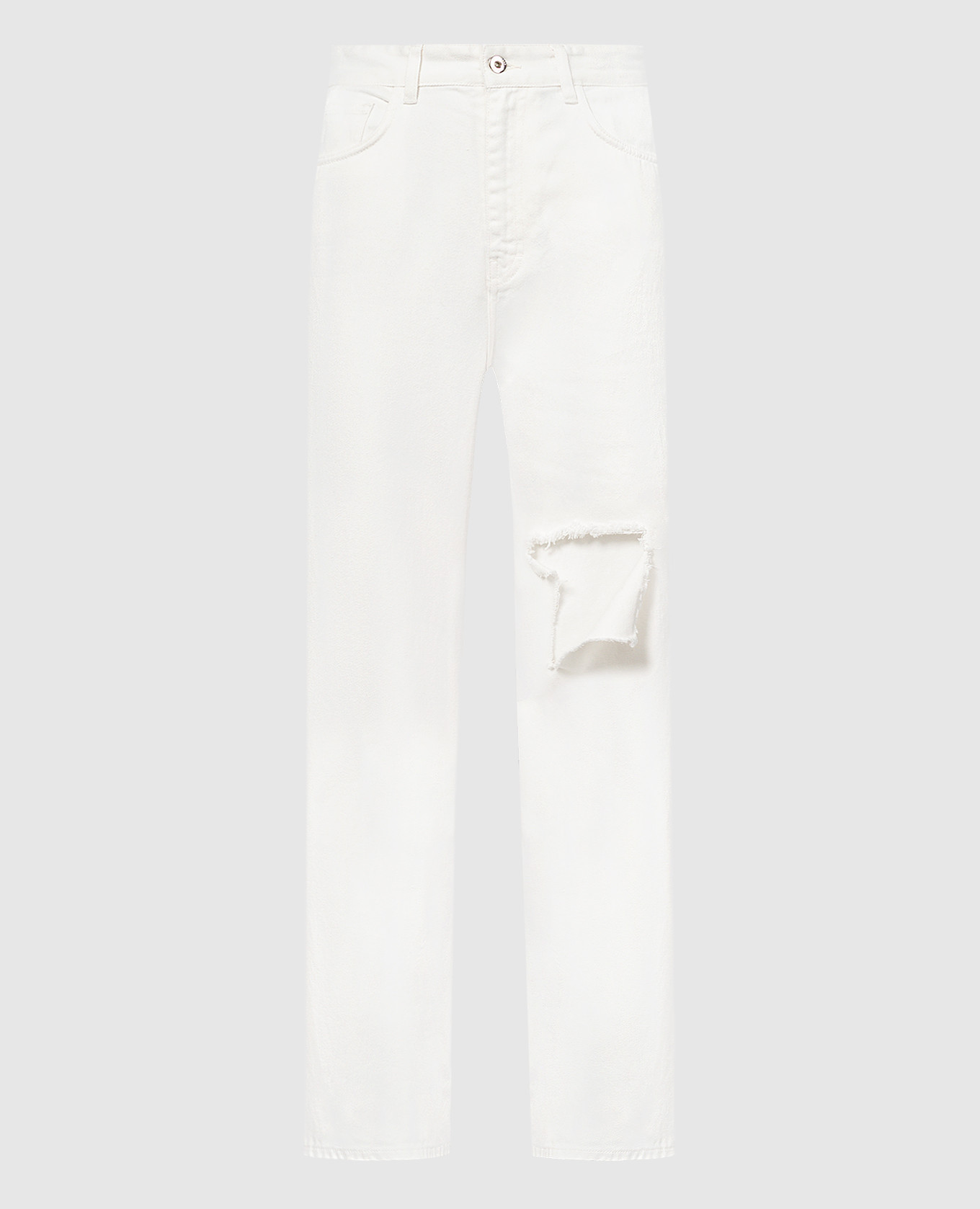 Белые джинсы с вырезом и логотипом
