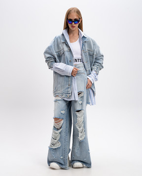 Vetements Блакитна сорочка в смужку з логотипом UA65SH366N