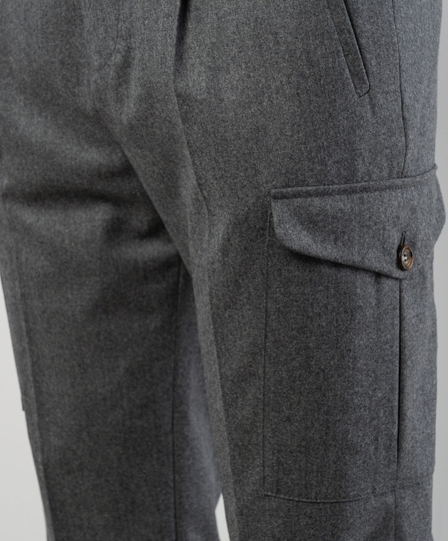 Brunello Cucinelli Серые меланжевые штаны карго из шерсти ME226H0640 изображение 5