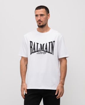 Balmain Біла футболка з фактурним принтом логотипа FH0EG000BD29