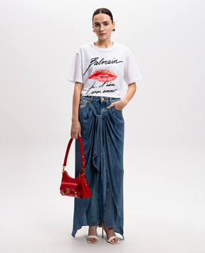 Balmain Голубые джинсы двойной конструкции с эффектом потертости EF1MI045DF24