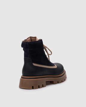 Brunello Cucinelli Детские синие кожаные ботинки с брендированной нашивкой BBTRV1P144