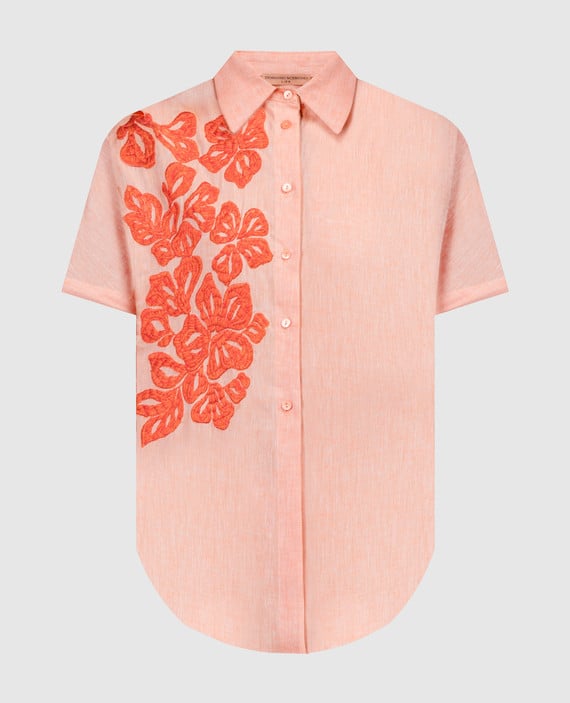 Оранжевая рубашка с леном с вышивкой