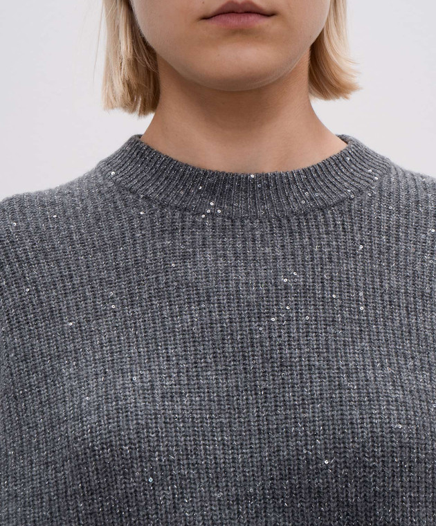 Brunello Cucinelli Серый свитер из кашемира и шерсти с пайетками MBM756900 изображение 5