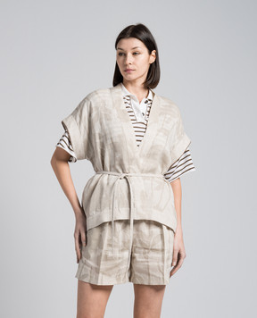 Brunello Cucinelli Бежевый кардиган из льна в растительном принте. MB650SH306
