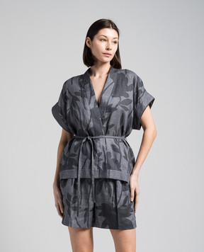 Brunello Cucinelli Серый кардиган из льна в растительном принте. MB650SH306