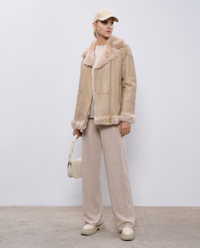 Be Florence Бежевая дубленка в стиле косухи BE2465