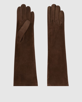 Sermoneta Gloves Коричневі замшеві подовжені рукавички 305B8BT