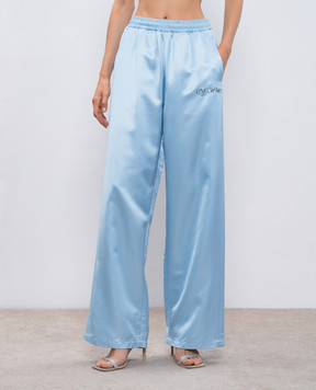 Off-White Блакитні штани з вишивкою логотипа OMCP003F24FAB004