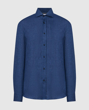 Brunello Cucinelli Синяя рубашка из льна в узор. MM6310627