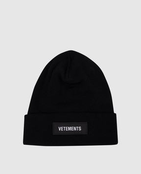 Vetements Черная шапка из шерсти с нашивкой логотипа UA65HA100B