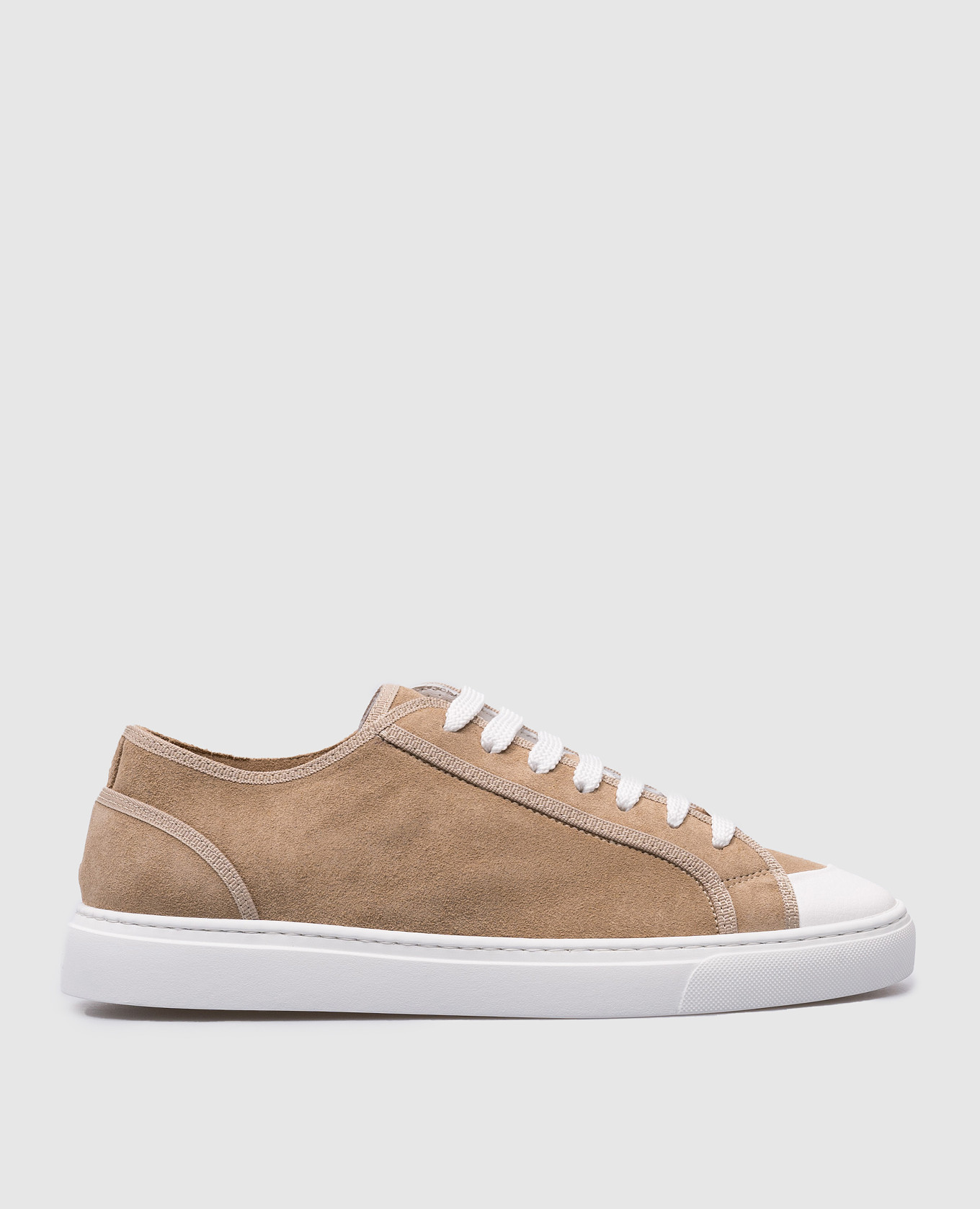 Beige suede trainers with embossed logo