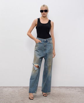 Vetements Чорний топ в рубчик з вишивкою Vet WH76TT200B