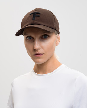 Tom Ford Коричнева кепка з вишивкою монограми логотипа WH010TCN057C
