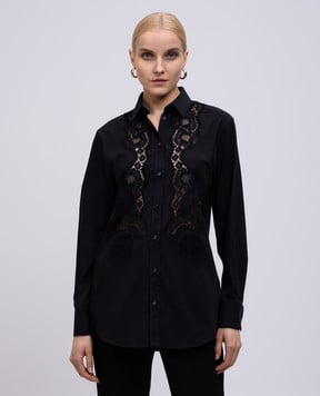 Dolce&Gabbana Чорна сорочка з мереживом F5T32TGDCWP