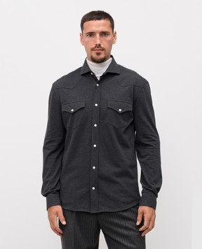 Brunello Cucinelli Сіра сорочка з кишенями ME8546666
