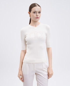 Twinset Білий топ в рубчик з логотипом 252TP3242
