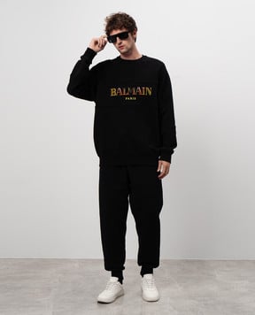 Balmain Чорний світшот з вишивкою логотипа DH0JS118BC81