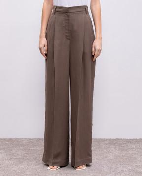 Brunello Cucinelli Коричневі штани з льоном з ланцюжком моніль MH126P8669