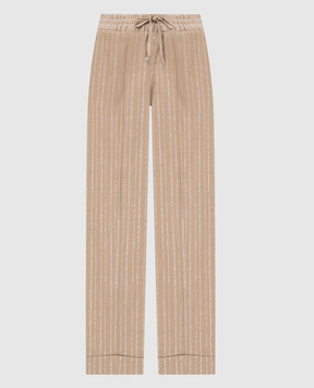 Twinset Бежевые брюки с леном в полоску с люрексом. 241TT2222