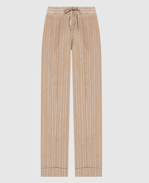 Beige pants with striped linen with lurex