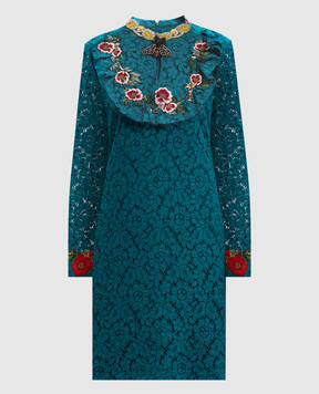 Gucci Зелена сукня з мережива з брошкою 448852