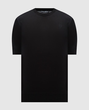 Dolce&Gabbana Чорний джемпер із шовку з вишивкою монограми логотипа GXX03ZJBSK3